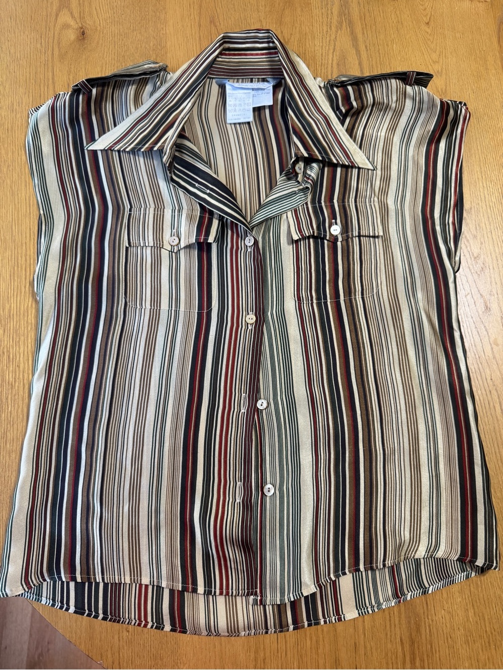MaxMara Multistripe Short-Sleeve Button-Down Shirt - EUC